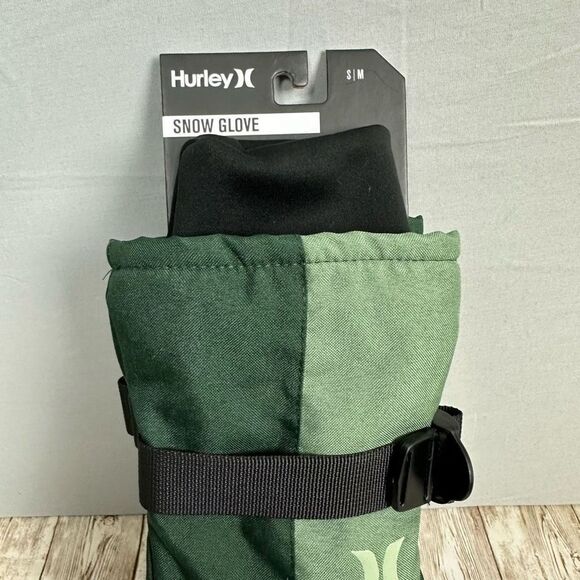Hurley Split Side Snow Gloves Mens S/M Water Resistant Adjustable Cuff Green - Picture 2 of 5
